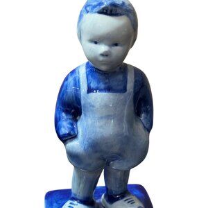 Vintage 70"s Bartje Bartels Delft Figurine 7" Blue And White